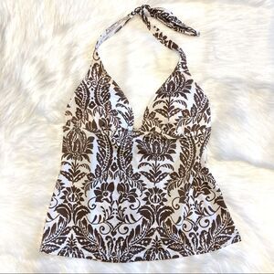 Victoria’s Secret Brown White Paisley Tie Halter Tankini Swim Top Small Boho